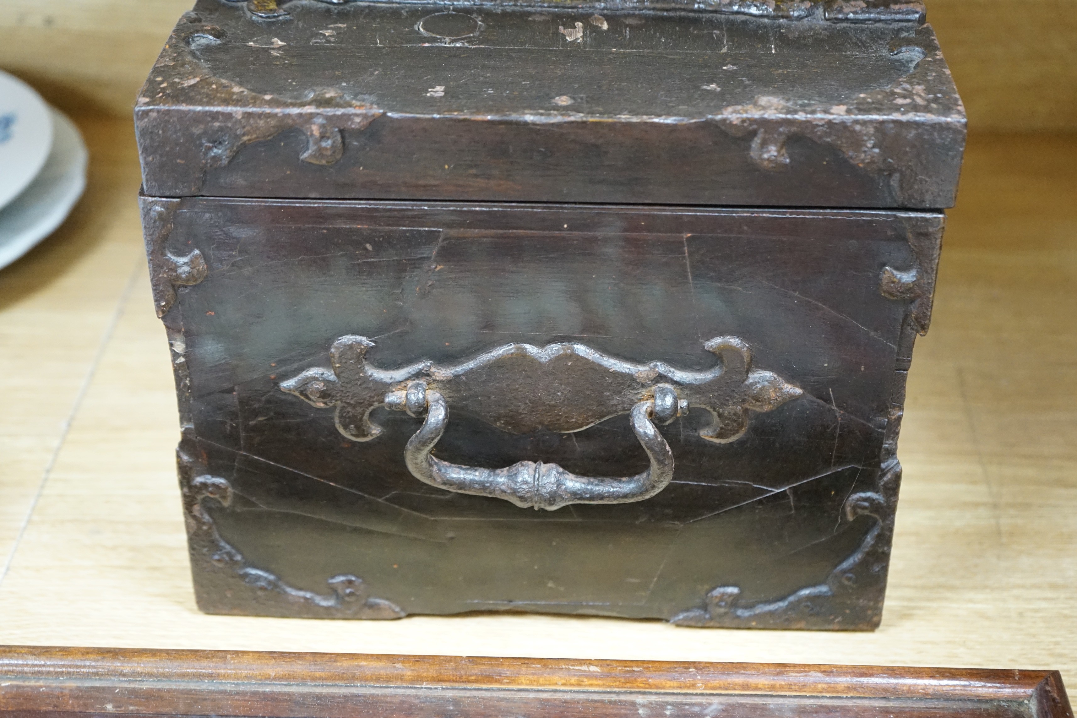 A French Louis XIV “Coffer Fort” kingwood and ironbound strong box, c.1700, 39 cms wide x 22 cms high